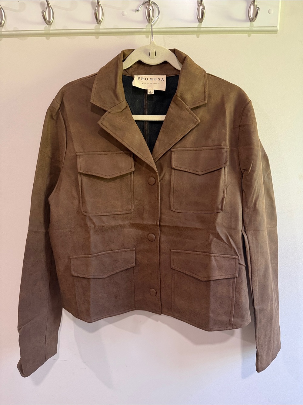 Promesa Brown Faux Suede Military Field Jacket